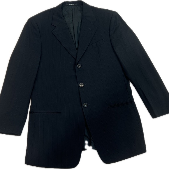 Armani Collezioni Black / Black Pinstripe Virgin Wool‎ Dbl Vent Blazer 40R Italy